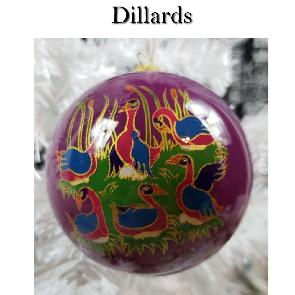 Dillards 6 Geese A Laying Glass Ornament